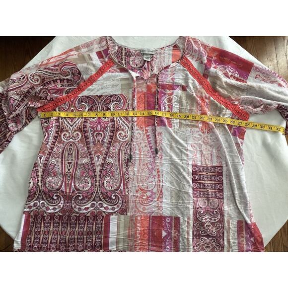 Catherines Patchwork Style Tunic Blouse Womens Size 3X Coral Pink Boho Festival - Picture 6 of 8